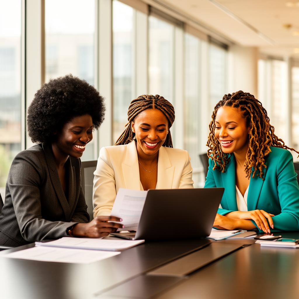 Diverse Black women professionals collaborating in a corporate setting